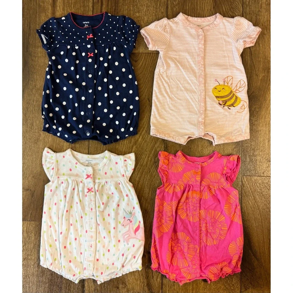 Carters Baby Girl Clothes Lot 3 Months Rompers Outfits Summer Bundle Bee Unicorn